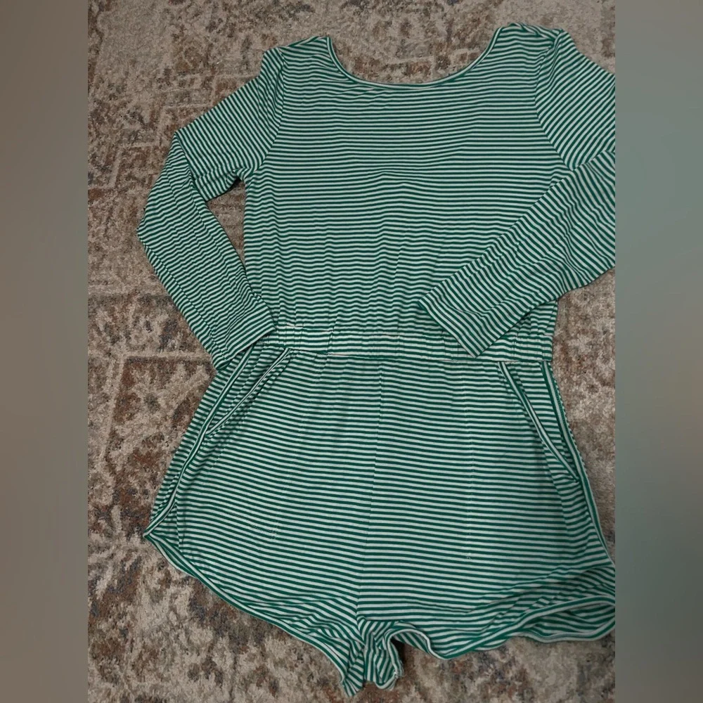 Free People Mint Green & White Striped Jumpsuit